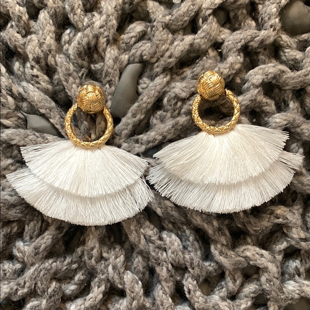Elegant Gold and White Tassel Earrings